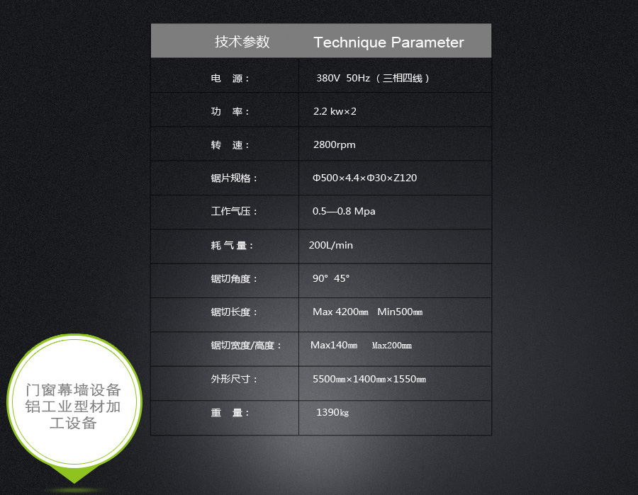 鋁型材精密鋸參數